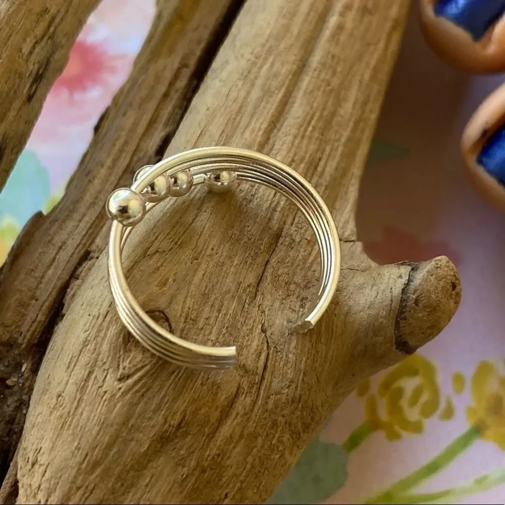 Sterling Silver Sliding Ball Toe Ring Midi Ring